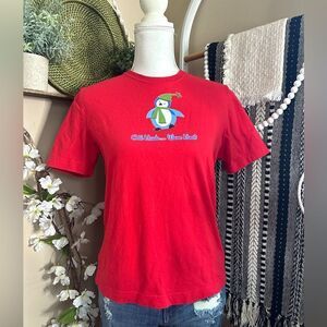 Y2K 2000s Holiday Christmas Penguin Baby Tee Short Sleeve Semi Cropped Shirt